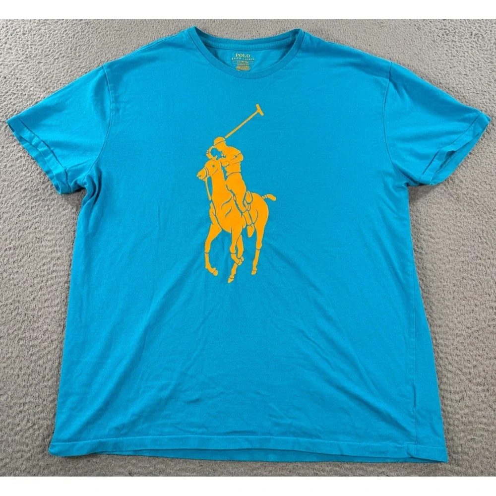 Polo Ralph Lauren Shirt Men's Large Blue Classic Fit Big Pony Graphic Tee